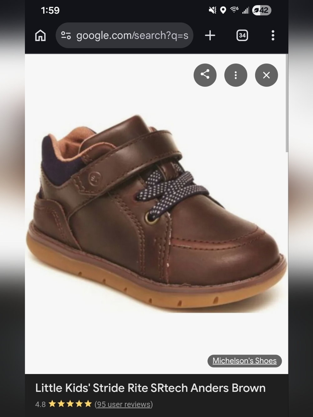 Stride Rite Brown Toddler Velcro Sneakers with Navy Details